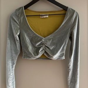 Urbana Outfitters Velvet Ribbed Green and Blue Long Sleeve (S)